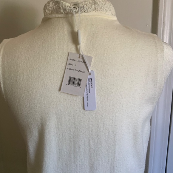 Vila Milano V-Neck Knit shell /Tank Top With Lace Trim, Size S, New With Tags - Picture 4 of 7